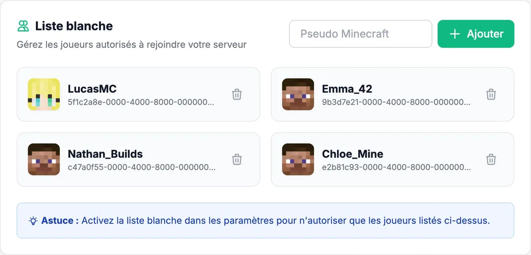 Gestion de whitelist
